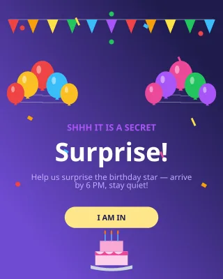 Surprise Party — editable blue personal template, instagram portrait