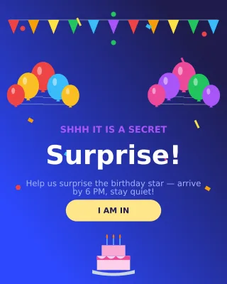 Surprise Party — editable blue personal template, instagram portrait