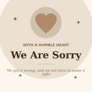 We Are Sorry — editable white personal template, instagram post