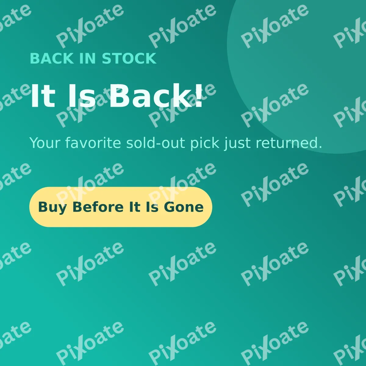 Back in Stock Back in Stock — editable teal product template, instagram post
