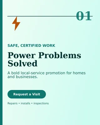 Editorial Electrician Service Poster — editable white professional services template, instagram portrait