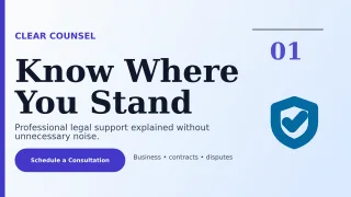 Editorial Legal Practice Wide Ad — editable white professional services template, youtube thumbnail
