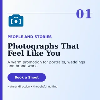 Editorial Photography Service Social Post — editable white professional services template, instagram post