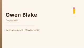 Copywriter Card — editable white professional services template, business card