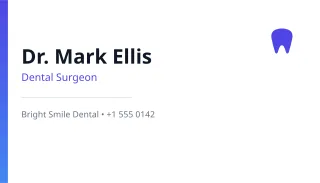 Dentist Card — editable white professional services template, business card