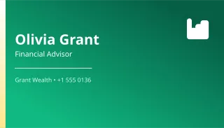 Financial Advisor — editable green professional services template, business card