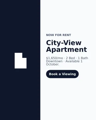 For Rent — editable white professional services template, instagram portrait