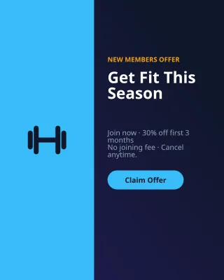 Gym Membership — editable blue professional services template, instagram portrait