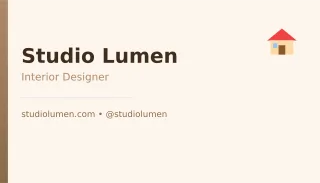 Interior Designer — editable white professional services template, business card