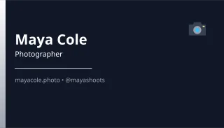 Photographer Card — editable blue professional services template, business card