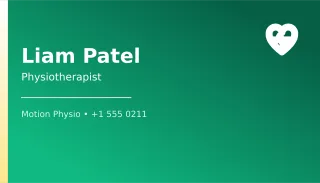 Physiotherapist — editable green professional services template, business card