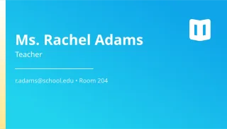 Teacher Card — editable blue professional services template, business card