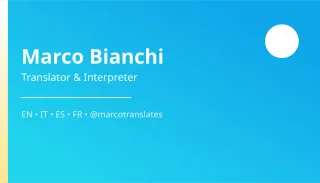 Translator Card — editable blue professional services template, business card