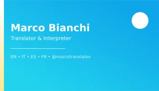 Translator Card — editable blue professional services template, business card
