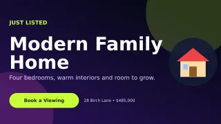 Aurora New Listing Wide Ad — editable black real estate template, youtube thumbnail