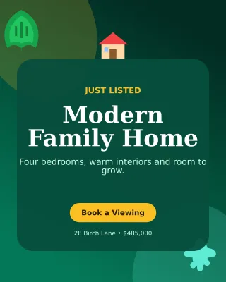 Botanical New Listing Poster — editable black real estate template, instagram portrait