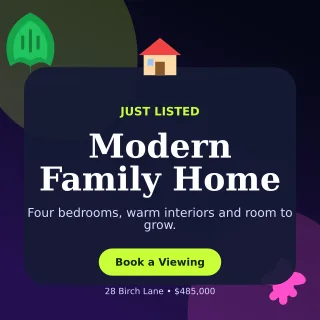 Botanical New Listing Social Post — editable black real estate template, instagram post
