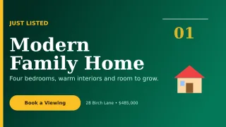 Editorial New Listing Wide Ad — editable black real estate template, youtube thumbnail