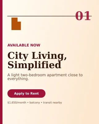 Editorial Rental Listing Poster — editable white real estate template, instagram portrait