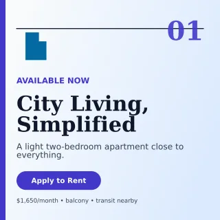 Editorial Rental Listing Social Post — editable white real estate template, instagram post