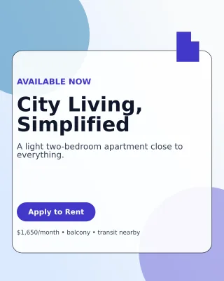 Glass Rental Listing Poster — editable white real estate template, instagram portrait