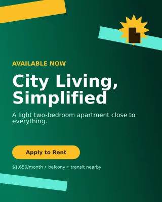 Kinetic Rental Listing Poster — editable black real estate template, instagram portrait