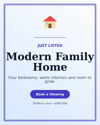 Luxe New Listing Poster — editable white real estate template, instagram portrait