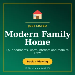 Luxe New Listing Social Post — editable black real estate template, instagram post