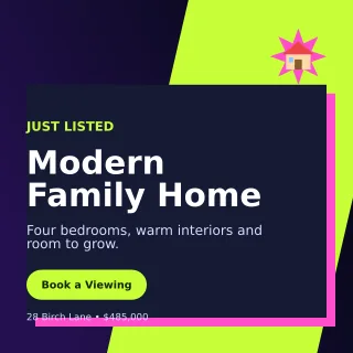 Neo New Listing Social Post — editable black real estate template, instagram post