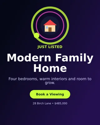Orbit New Listing Poster — editable black real estate template, instagram portrait