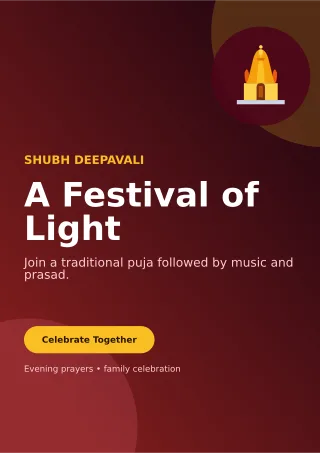 Aurora Diwali Puja Ceremony Poster — editable black religious event template, a4 print