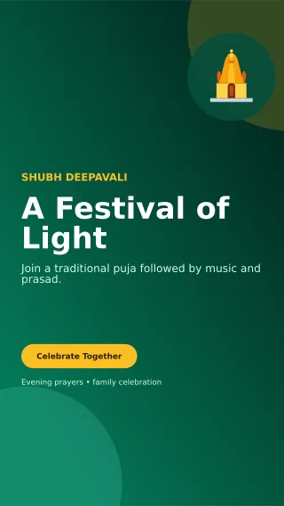 Aurora Diwali Puja Mobile Invite — editable black religious event template, story / reel