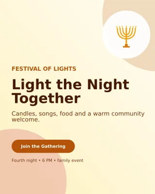 Aurora Hanukkah Gathering Invitation — editable white religious event template, instagram portrait