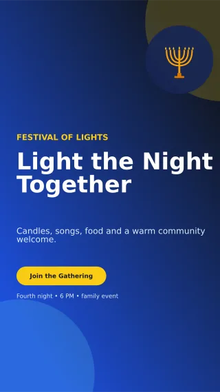 Aurora Hanukkah Gathering Mobile Invite — editable blue religious event template, story / reel