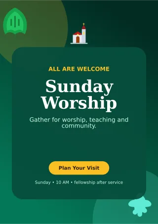 Botanical Church Service Ceremony Poster — editable black religious event template, a4 print