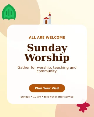 Botanical Church Service Invitation — editable white religious event template, instagram portrait
