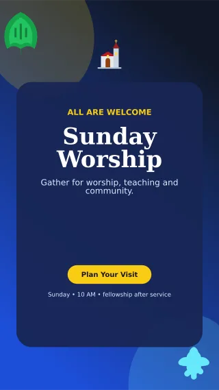 Botanical Church Service Mobile Invite — editable blue religious event template, story / reel