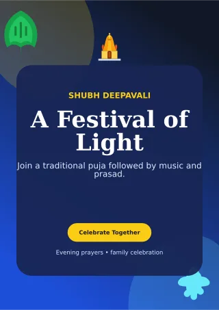 Botanical Diwali Puja Ceremony Poster — editable blue religious event template, a4 print