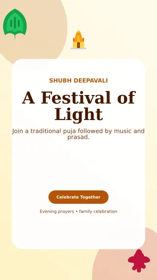 Botanical Diwali Puja Mobile Invite — editable white religious event template, story / reel
