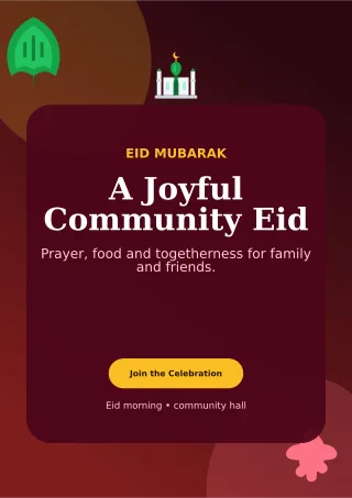 Botanical Eid Gathering Ceremony Poster — editable black religious event template, a4 print