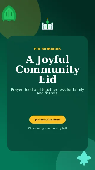 Botanical Eid Gathering Mobile Invite — editable black religious event template, story / reel