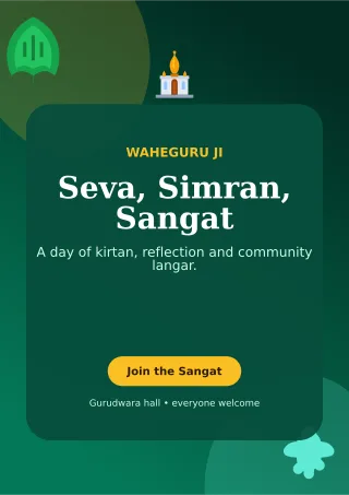 Botanical Gurpurab Langar Ceremony Poster — editable black religious event template, a4 print