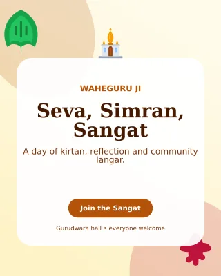 Botanical Gurpurab Langar Invitation — editable white religious event template, instagram portrait