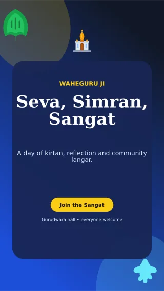 Botanical Gurpurab Langar Mobile Invite — editable blue religious event template, story / reel