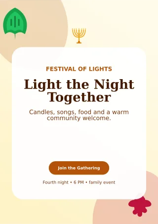 Botanical Hanukkah Gathering Ceremony Poster — editable white religious event template, a4 print