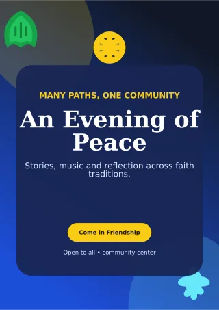 Botanical Interfaith Gathering Ceremony Poster — editable blue religious event template, a4 print