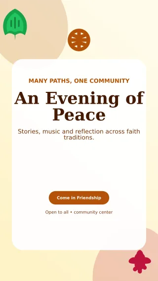 Botanical Interfaith Gathering Mobile Invite — editable white religious event template, story / reel