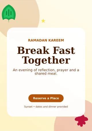 Botanical Ramadan Iftar Ceremony Poster — editable white religious event template, a4 print