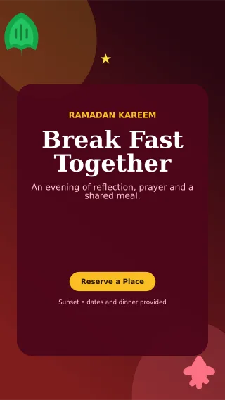 Botanical Ramadan Iftar Mobile Invite — editable black religious event template, story / reel