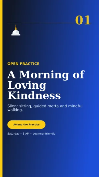 Editorial Buddhist Meditation Mobile Invite — editable blue religious event template, story / reel